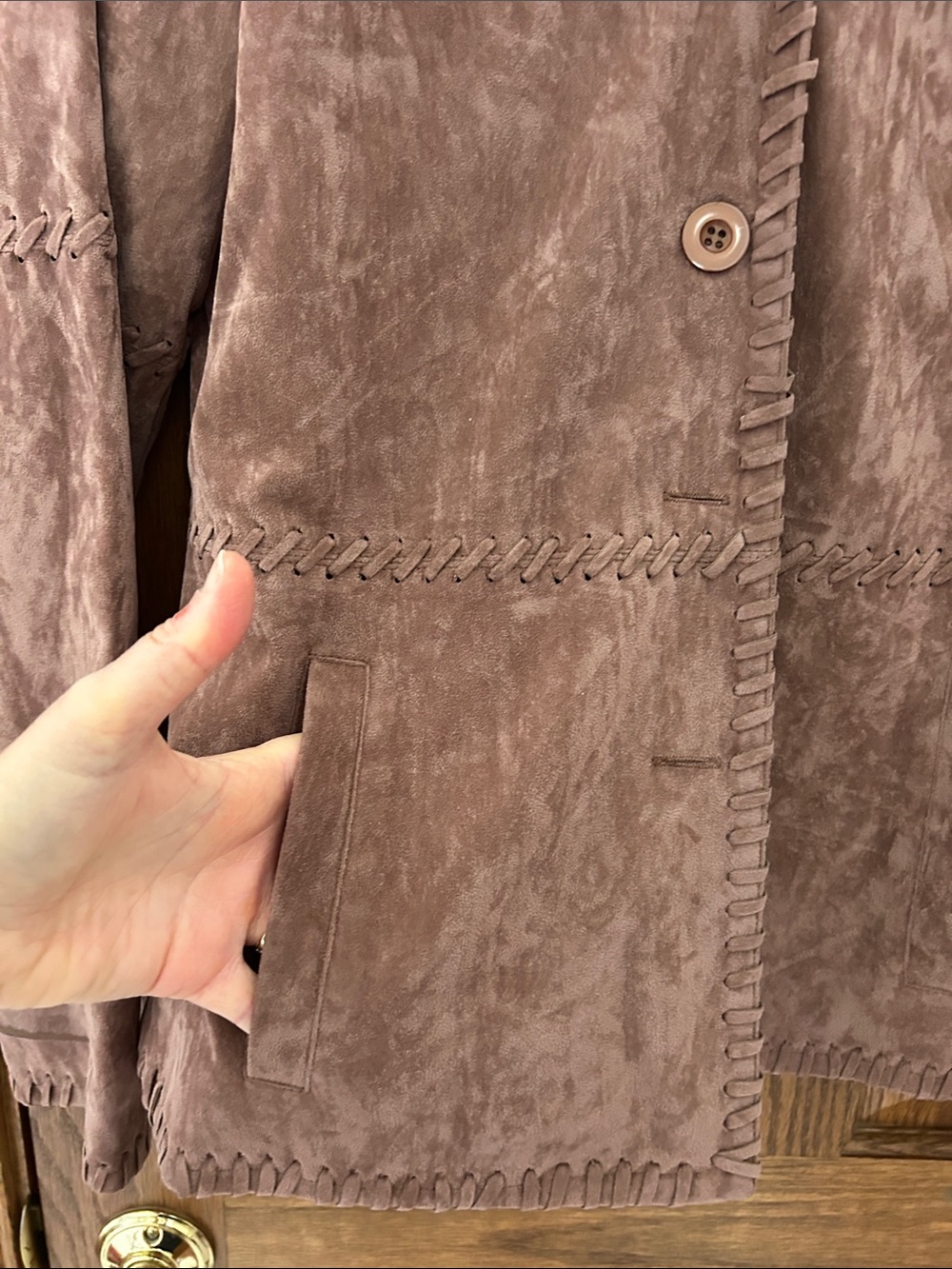 Women's Brown faux Suede Button-Up Jacket image 2